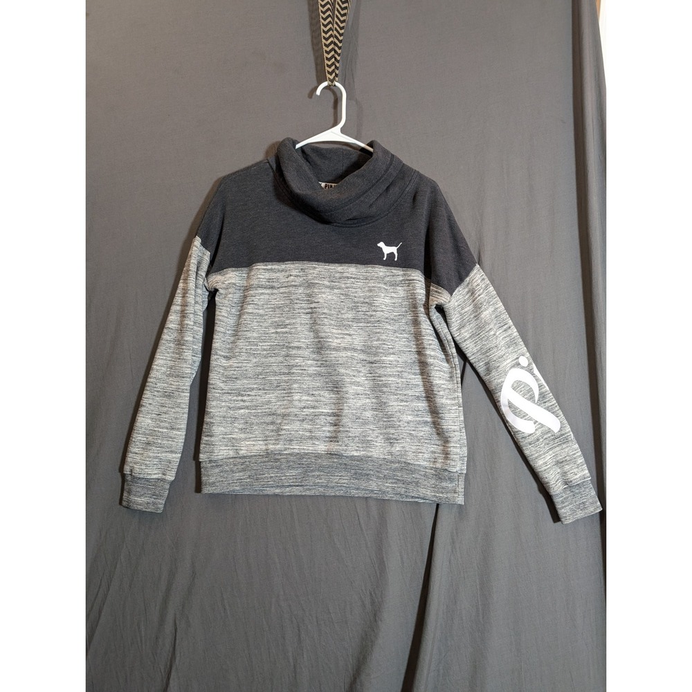 PINK Victoria's Secret Cowl Neck Striped‎ Sweatshirt Womens XS Gray White